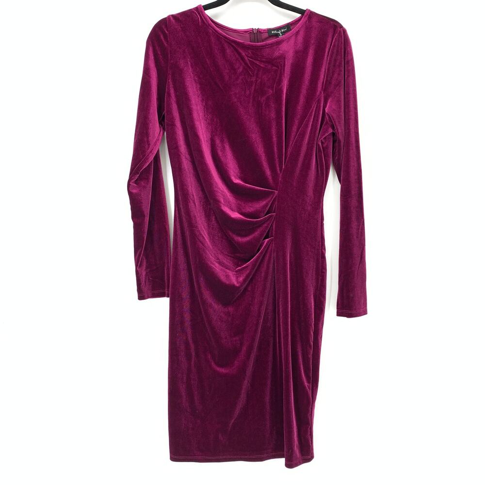 Willow & Wind Women's Size Medium 3/4 Sleeve Velvet Ruched Sheath Dress Burgundy